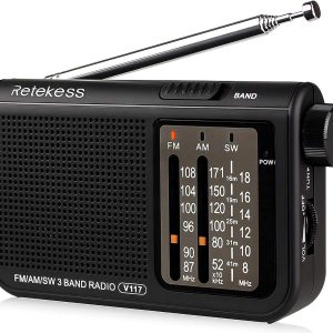 Retekess V117 Portable Radio AM FM, Shortwave Radio with Clear Dial, Transistor Radio with Best Reception for Seniors (Black)